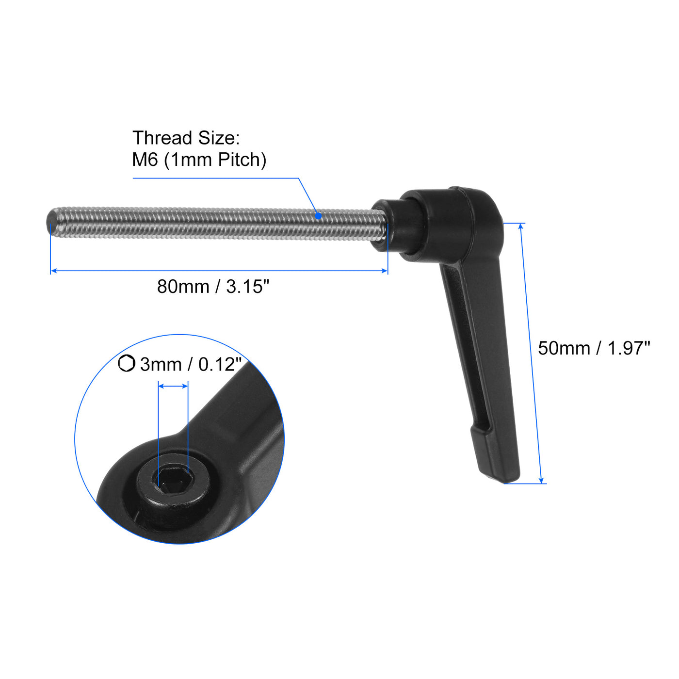 uxcell Uxcell Stainless Steel Thread Adjustable Clamping Lever Handle Knob