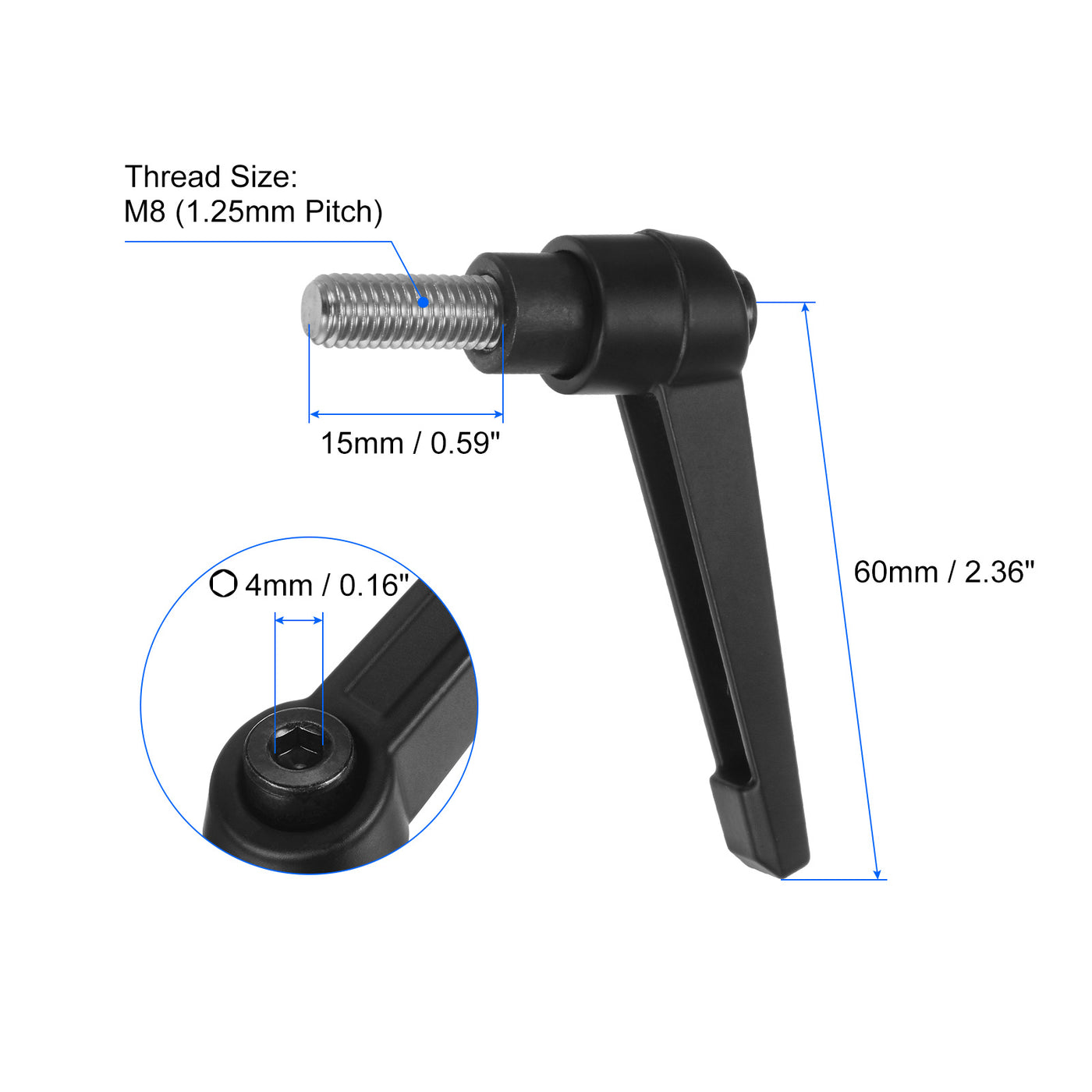 uxcell Uxcell Stainless Steel Thread Adjustable Clamping Lever Handle Knob