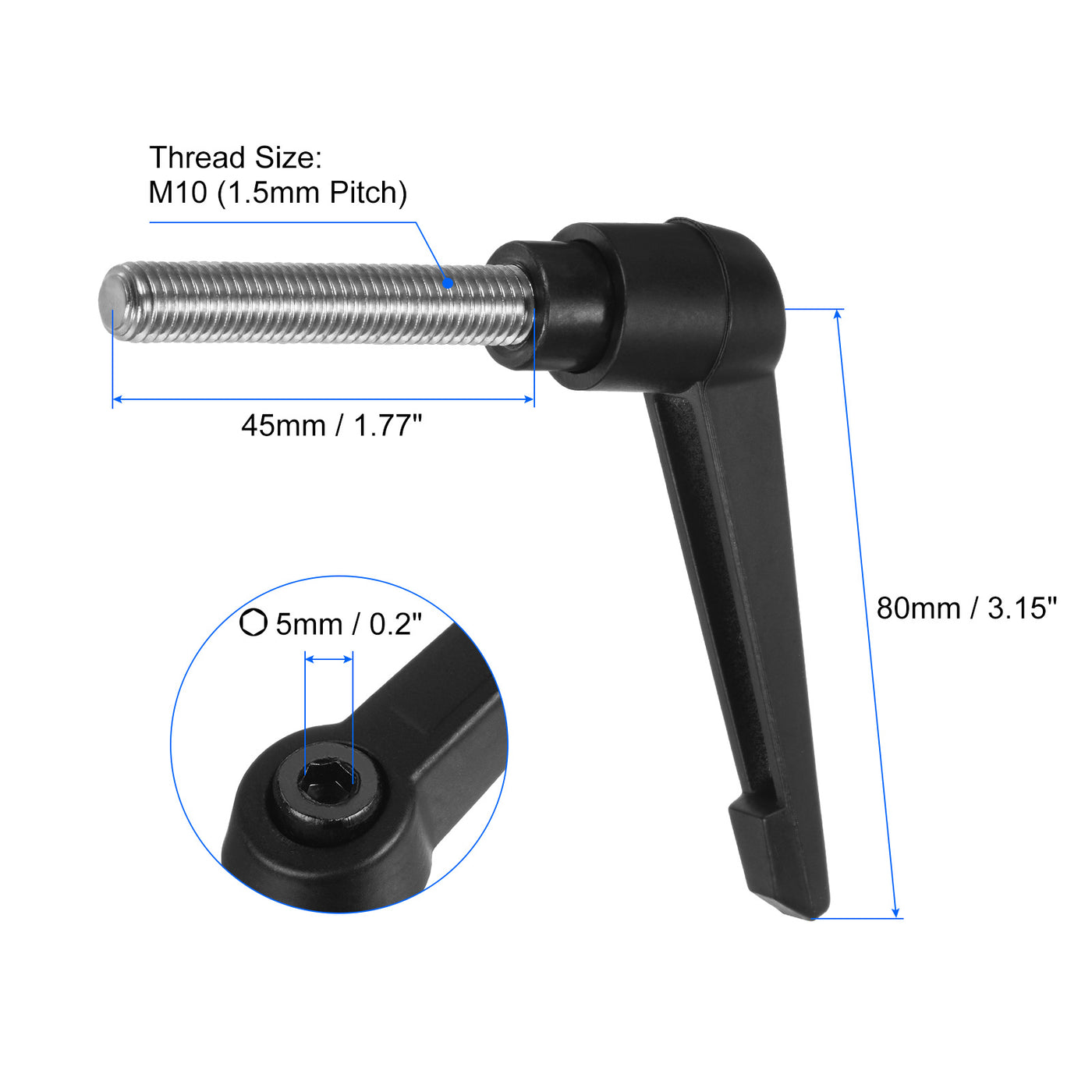 uxcell Uxcell 2pcs M10 x 45mm 304 Stainless Steel Thread Adjustable Clamping Lever Handle Knob