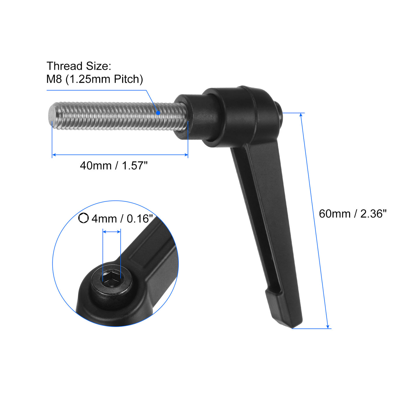 uxcell Uxcell Stainless Steel Thread Clamping Lever Handle Knob