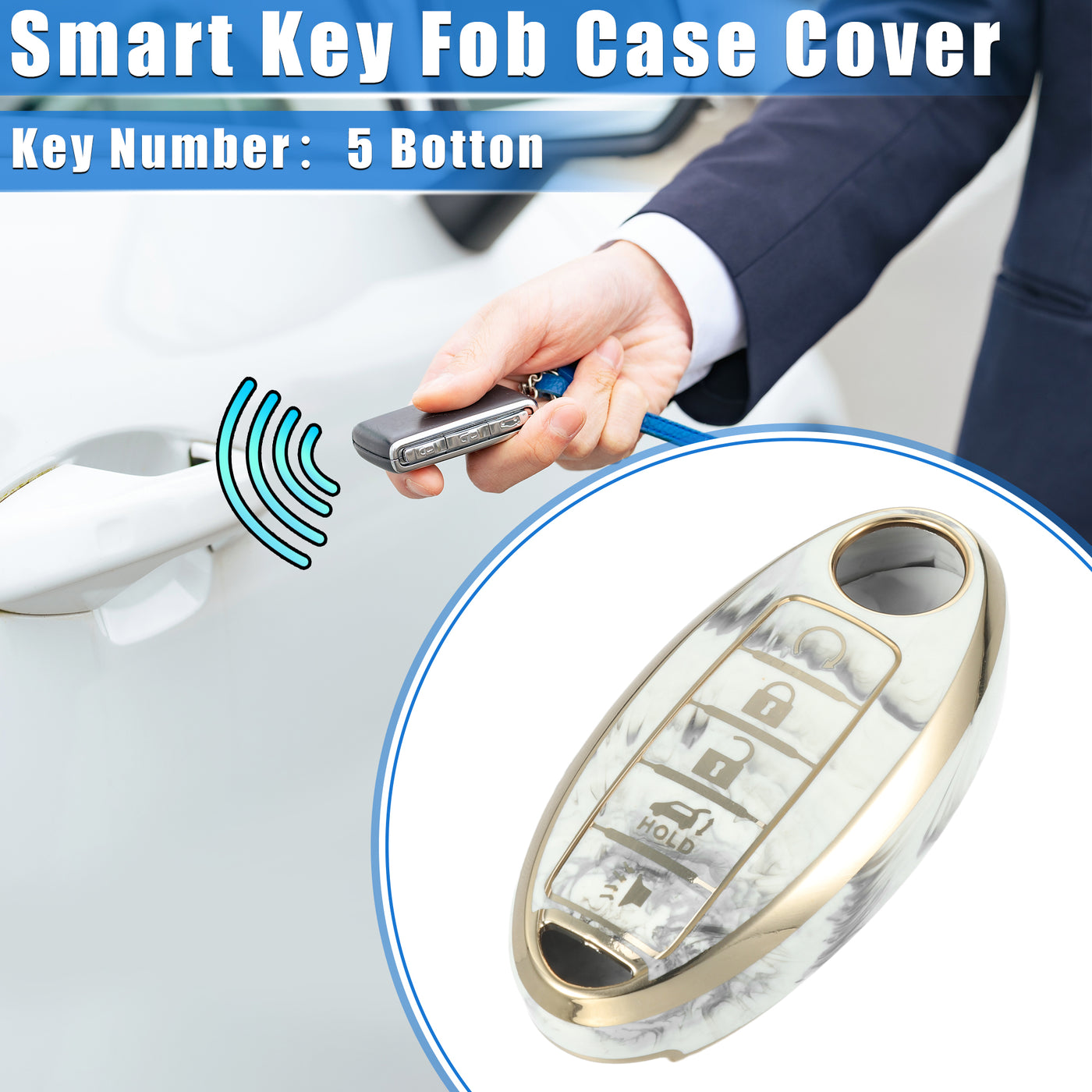 VekAuto Smart Key Fob Case Cover Compatible for Nissan Altima Maxima, Durable TPU Gray 5 Button Porcelain Pattern Remote Key Fob Case Protection Shell