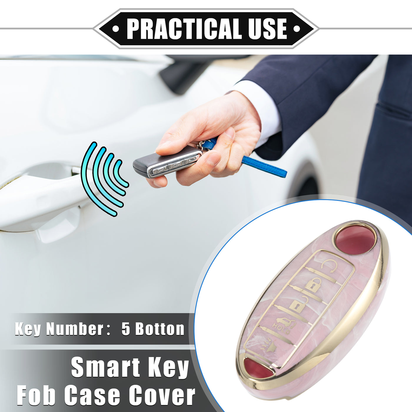 VekAuto Smart Key Fob Case Cover Compatible for Nissan Altima Maxima, Durable TPU Pink 5 Button Porcelain Pattern Remote Key Fob Case Protection Shell