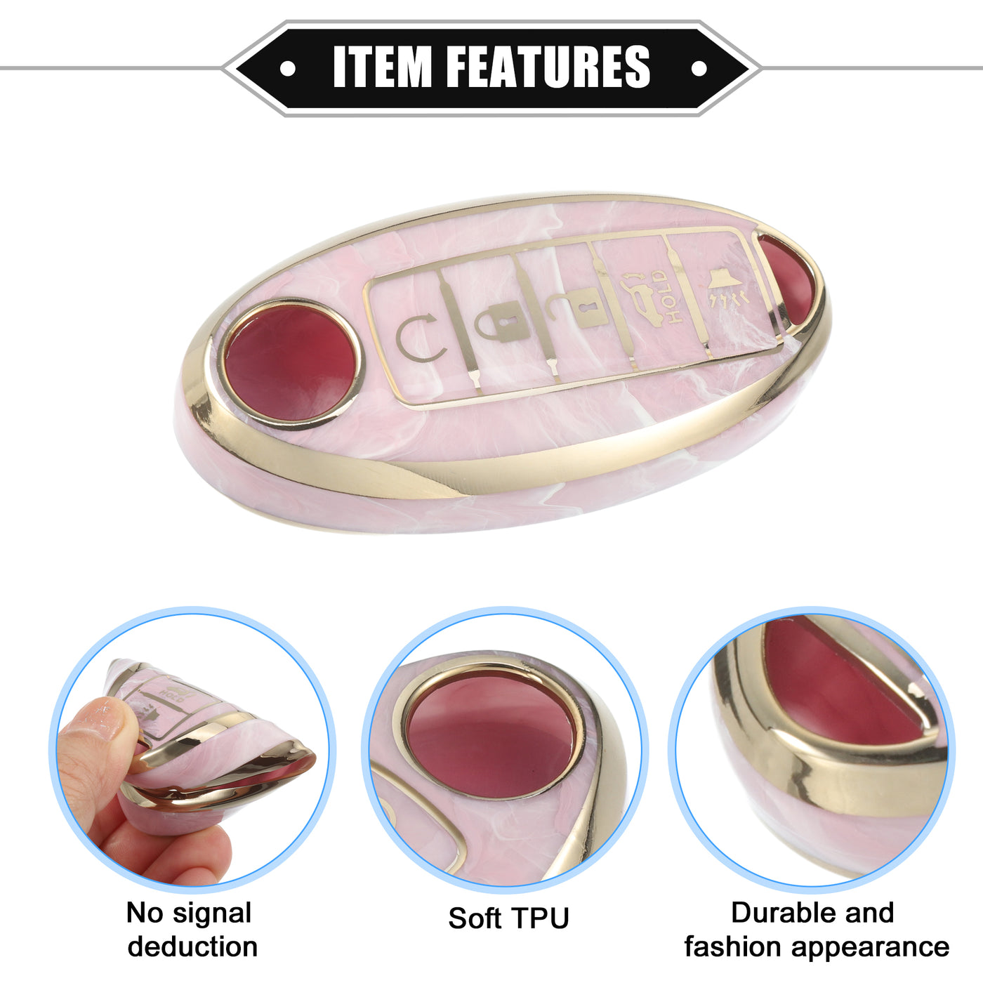 VekAuto Smart Key Fob Case Cover Compatible for Nissan Altima Maxima, Durable TPU Pink 5 Button Porcelain Pattern Remote Key Fob Case Protection Shell