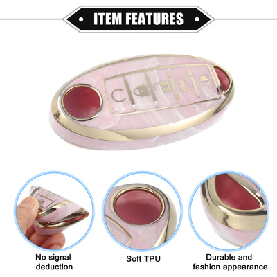 Harfington Smart Key Fob Case Cover Compatible for Nissan Altima Maxima, Durable TPU Pink 5 Button Porcelain Pattern Remote Key Fob Case Protection Shell