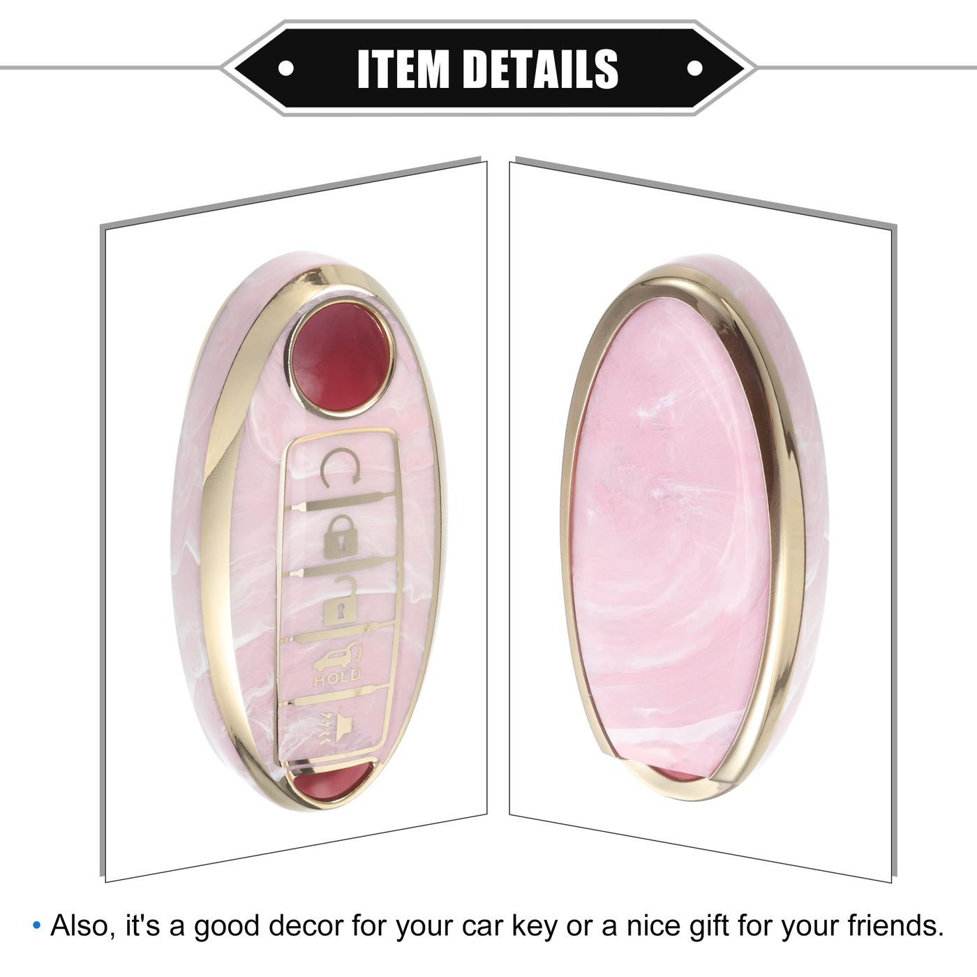 VekAuto Smart Key Fob Case Cover Compatible for Nissan Altima Maxima, Durable TPU Pink 5 Button Porcelain Pattern Remote Key Fob Case Protection Shell