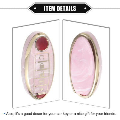 Harfington Smart Key Fob Case Cover Compatible for Nissan Altima Maxima, Durable TPU Pink 5 Button Porcelain Pattern Remote Key Fob Case Protection Shell