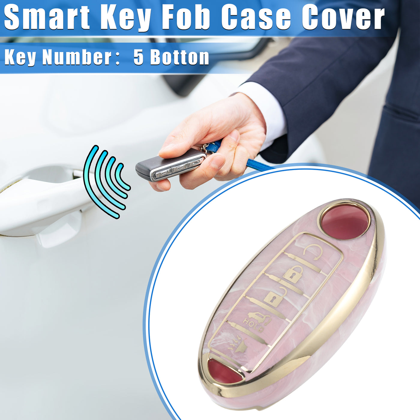 VekAuto Smart Key Fob Case Cover Compatible for Nissan Altima Maxima, Durable TPU Pink 5 Button Porcelain Pattern Remote Key Fob Case Protection Shell