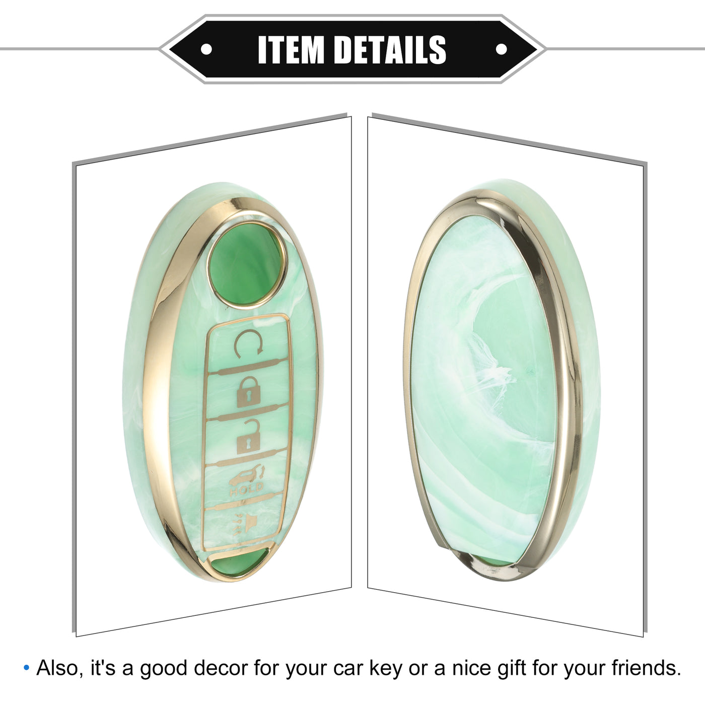 VekAuto Smart Key Fob Case Cover Compatible for Nissan Altima Maxima, Durable TPU Green 5 Button Porcelain Pattern Remote Key Fob Case Protection Shell