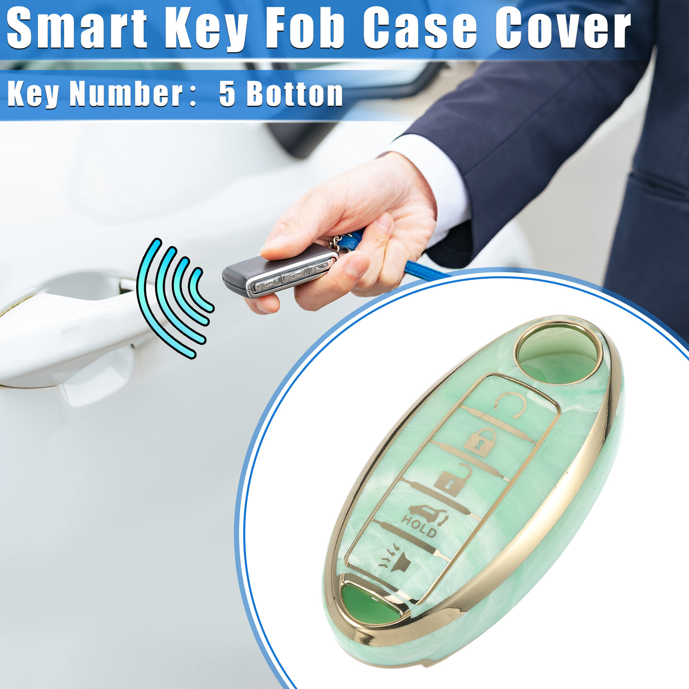 VekAuto Smart Key Fob Case Cover Compatible for Nissan Altima Maxima, Durable TPU Green 5 Button Porcelain Pattern Remote Key Fob Case Protection Shell