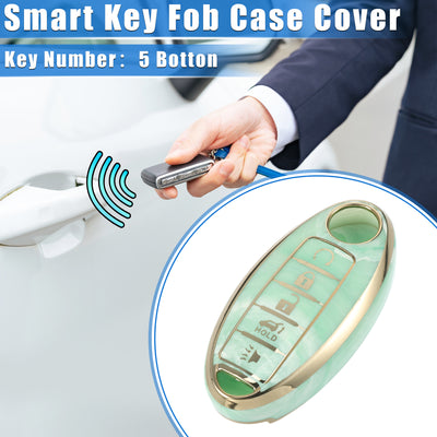 Harfington Smart Key Fob Case Cover Compatible for Nissan Altima Maxima, Durable TPU Green 5 Button Porcelain Pattern Remote Key Fob Case Protection Shell