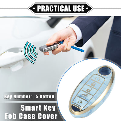 Harfington Smart Key Fob Case Cover Compatible for Nissan Altima Maxima, Durable TPU Blue 5 Button Porcelain Pattern Remote Key Fob Case Protection Shell