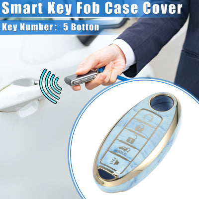 Harfington Smart Key Fob Case Cover Compatible for Nissan Altima Maxima, Durable TPU Blue 5 Button Porcelain Pattern Remote Key Fob Case Protection Shell