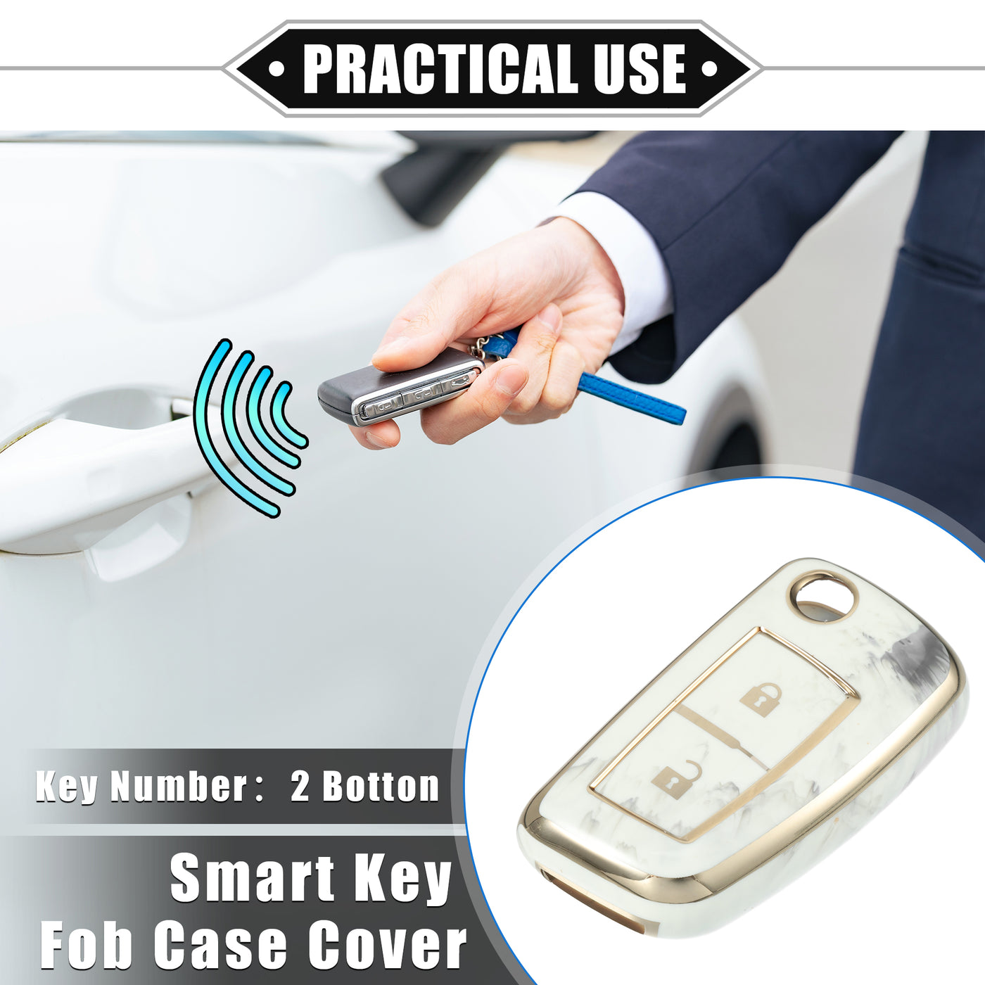 VekAuto Smart Key Fob Case Cover Compatible for Nissan Rogue Frontier, Durable TPU Gray 2 Button Porcelain Pattern Remote Key Fob Case Protection Shell