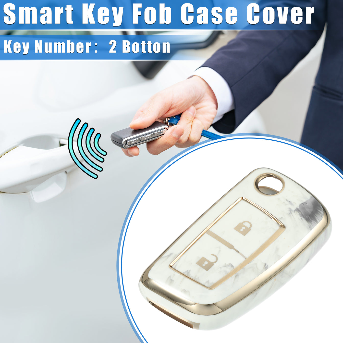 VekAuto Smart Key Fob Case Cover Compatible for Nissan Rogue Frontier, Durable TPU Gray 2 Button Porcelain Pattern Remote Key Fob Case Protection Shell