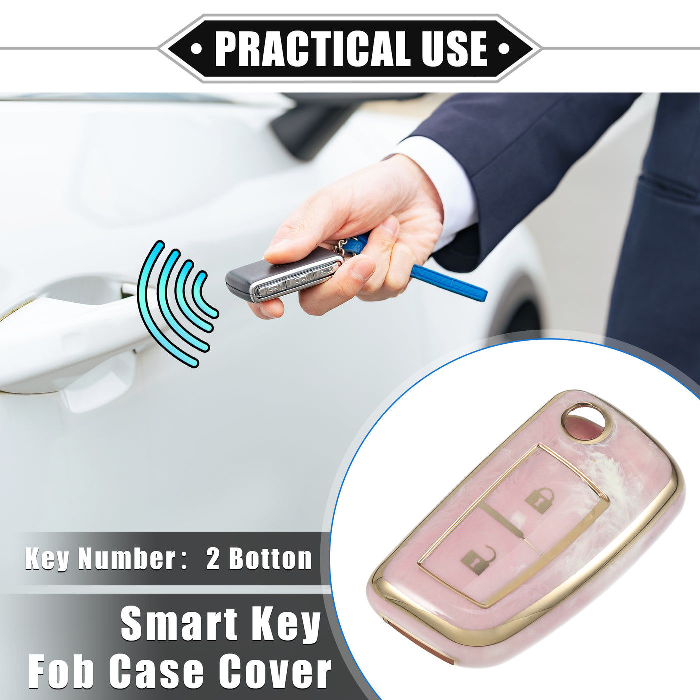 VekAuto Smart Key Fob Case Cover Compatible for Nissan Rogue Frontier, Durable TPU Pink 2 Button Porcelain Pattern Remote Key Fob Case Protection Shell