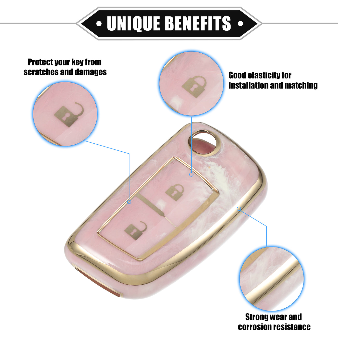 VekAuto Smart Key Fob Case Cover Compatible for Nissan Rogue Frontier, Durable TPU Pink 2 Button Porcelain Pattern Remote Key Fob Case Protection Shell