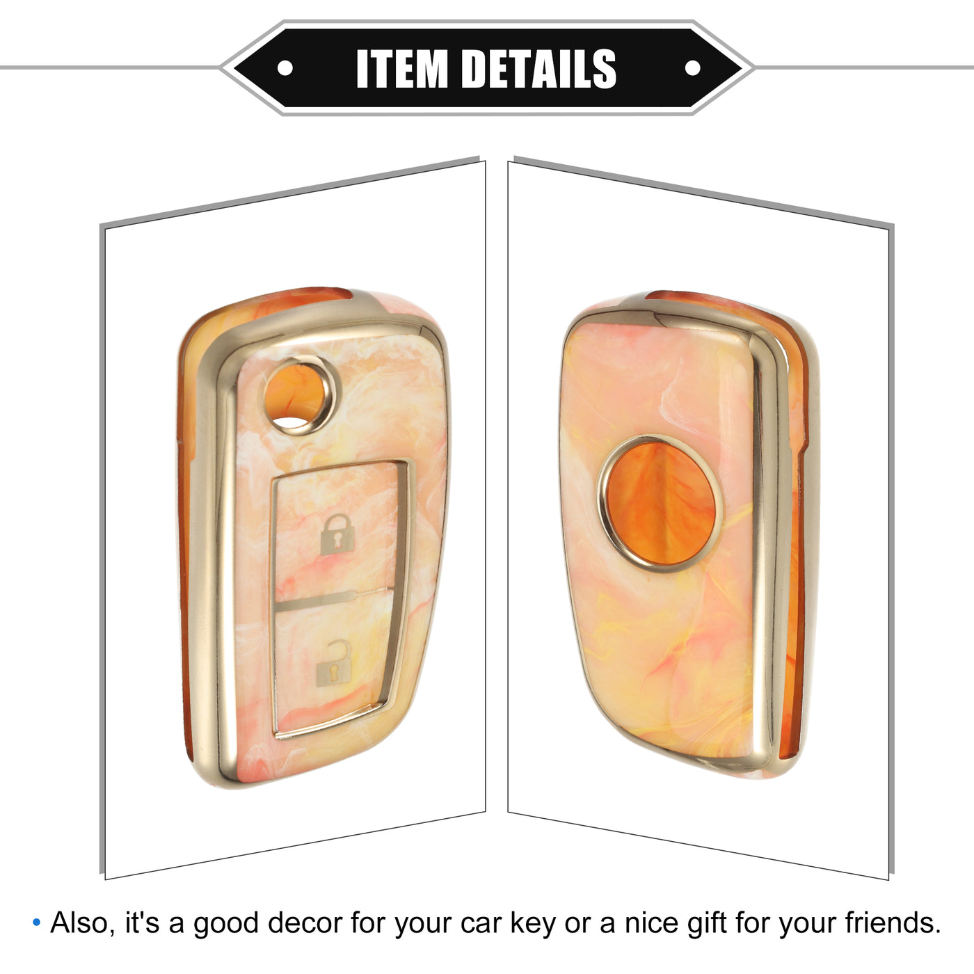 VekAuto Smart Key Fob Case Cover Compatible for Nissan Rogue Frontier, Durable TPU Orange 2 Button Porcelain Pattern Remote Key Fob Case Protection Shell