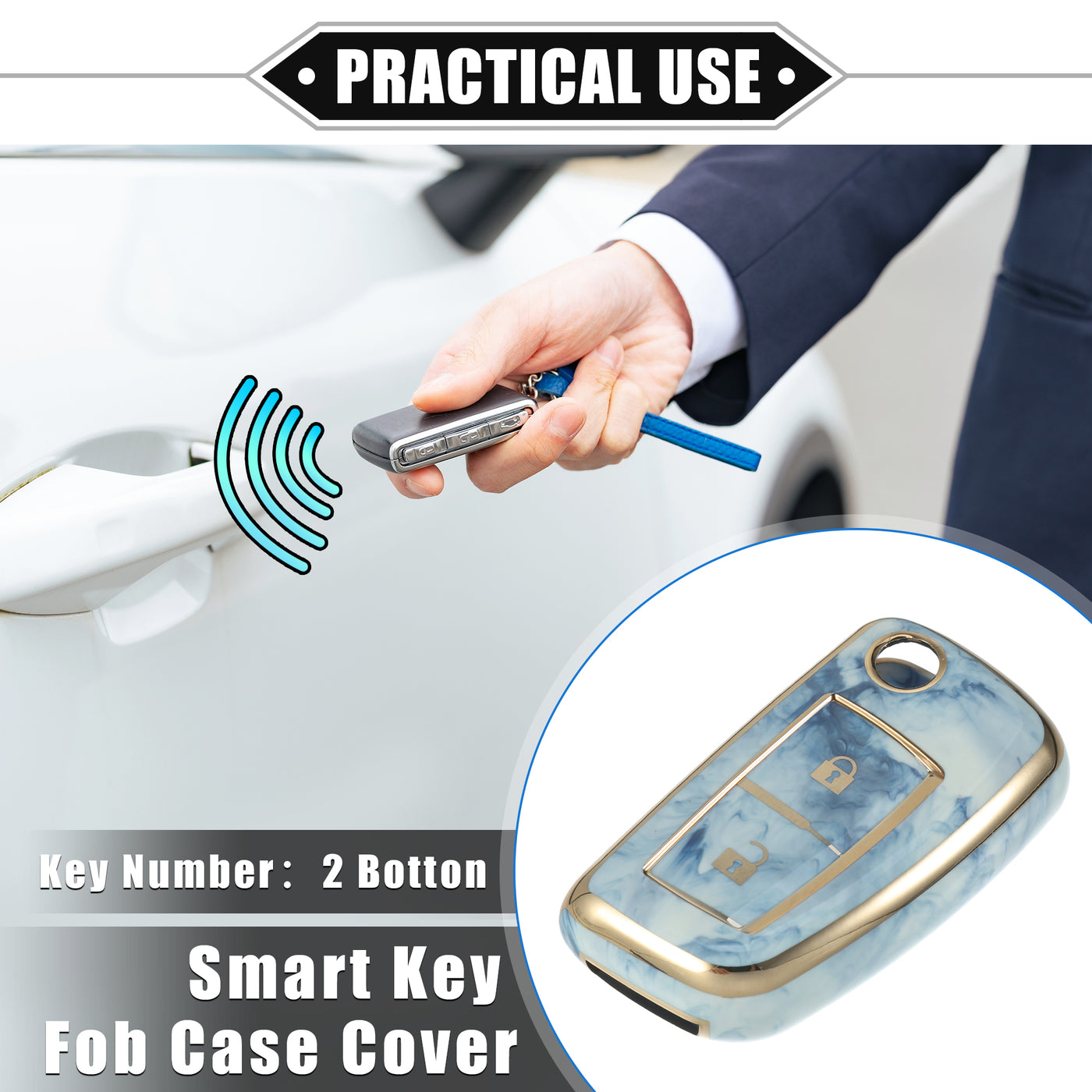 VekAuto Smart Key Fob Case Cover Compatible for Nissan Rogue Frontier, Durable TPU Blue 2 Button Porcelain Pattern Remote Key Fob Case Protection Shell