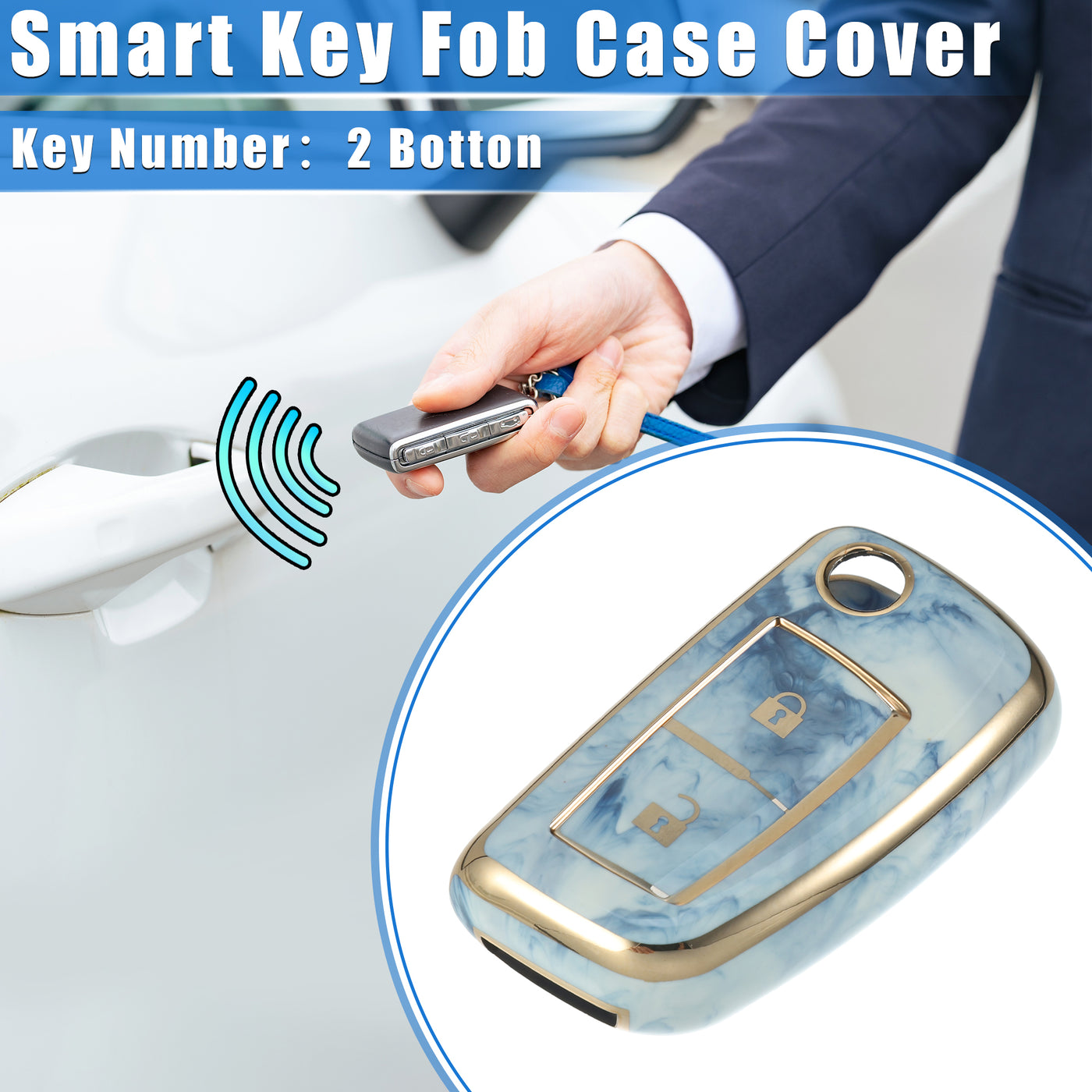 VekAuto Smart Key Fob Case Cover Compatible for Nissan Rogue Frontier, Durable TPU Blue 2 Button Porcelain Pattern Remote Key Fob Case Protection Shell