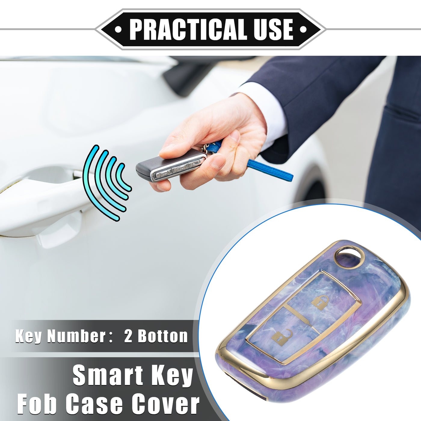 VekAuto Smart Key Fob Case Cover Compatible for Nissan Rogue Frontier, Durable TPU Purple 2 Button Porcelain Pattern Remote Key Fob Case Protection Shell