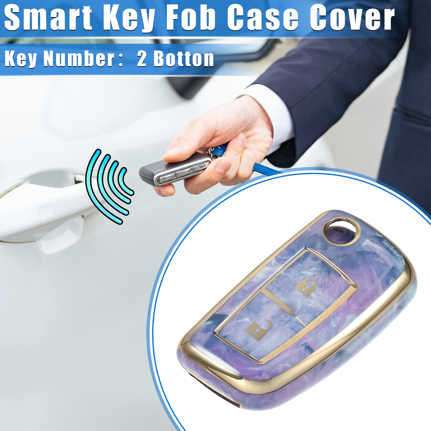 VekAuto Smart Key Fob Case Cover Compatible for Nissan Rogue Frontier, Durable TPU Purple 2 Button Porcelain Pattern Remote Key Fob Case Protection Shell