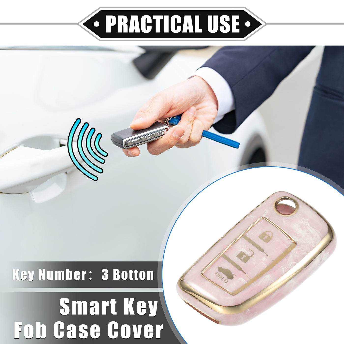 VekAuto Smart Key Fob Case Cover Compatible for Nissan Rogue Frontier, Durable TPU Pink 3 Button Porcelain Pattern Remote Key Fob Case Protection Shell