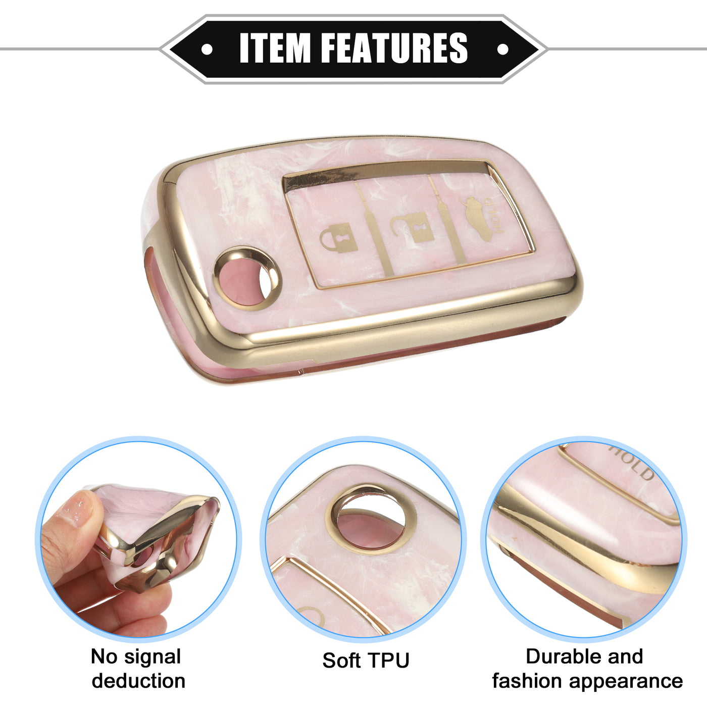 VekAuto Smart Key Fob Case Cover Compatible for Nissan Rogue Frontier, Durable TPU Pink 3 Button Porcelain Pattern Remote Key Fob Case Protection Shell