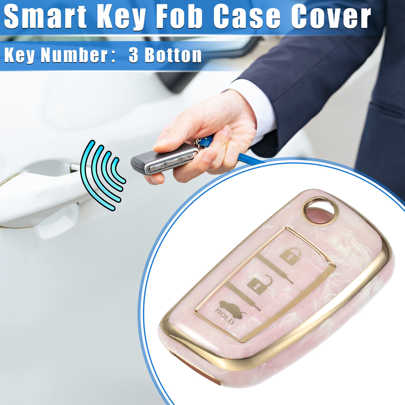 VekAuto Smart Key Fob Case Cover Compatible for Nissan Rogue Frontier, Durable TPU Pink 3 Button Porcelain Pattern Remote Key Fob Case Protection Shell