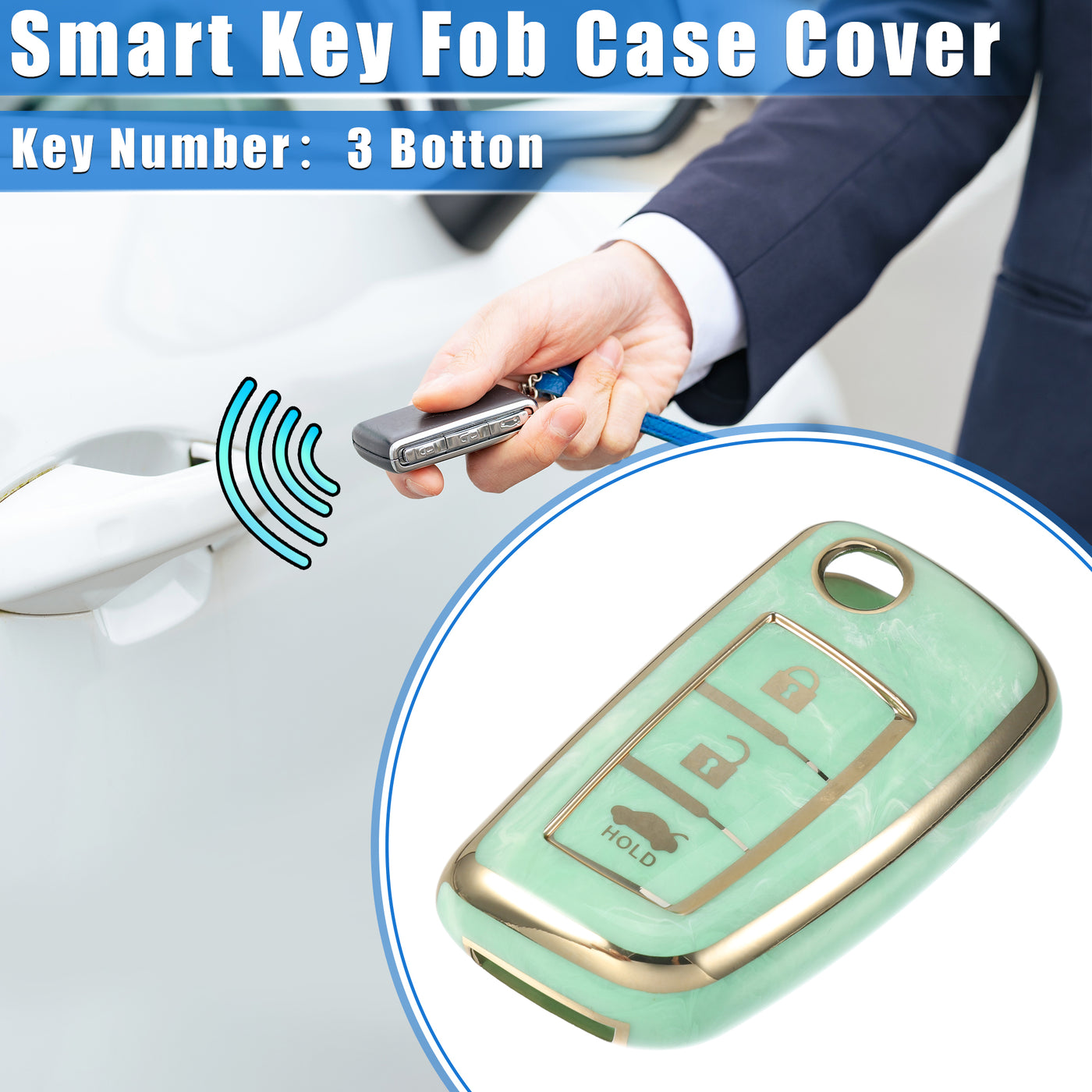 VekAuto Smart Key Fob Case Cover Compatible for Nissan Rogue Frontier, Durable TPU Green 3 Button Porcelain Pattern Remote Key Fob Case Protection Shell