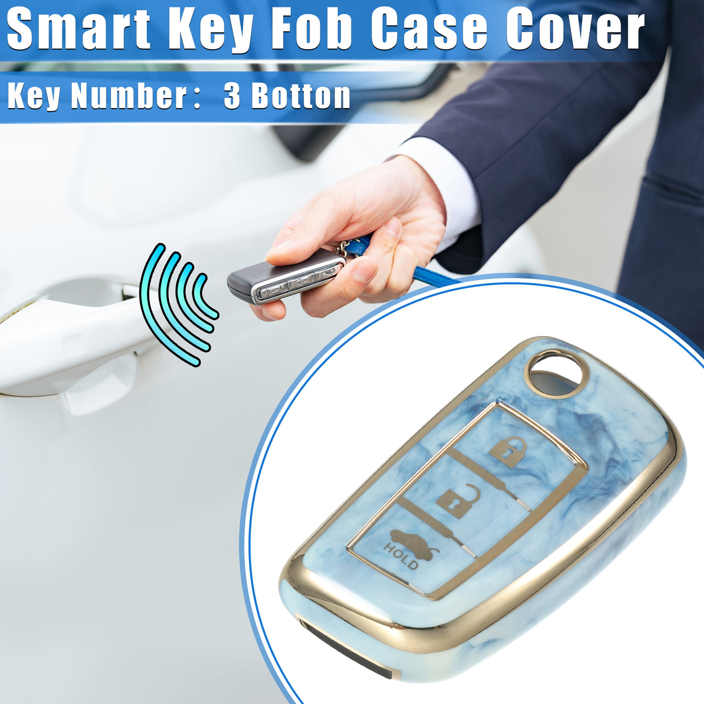 VekAuto Smart Key Fob Case Cover Compatible for Nissan Rogue Frontier, Durable TPU Blue 3 Button Porcelain Pattern Remote Key Fob Case Protection Shell