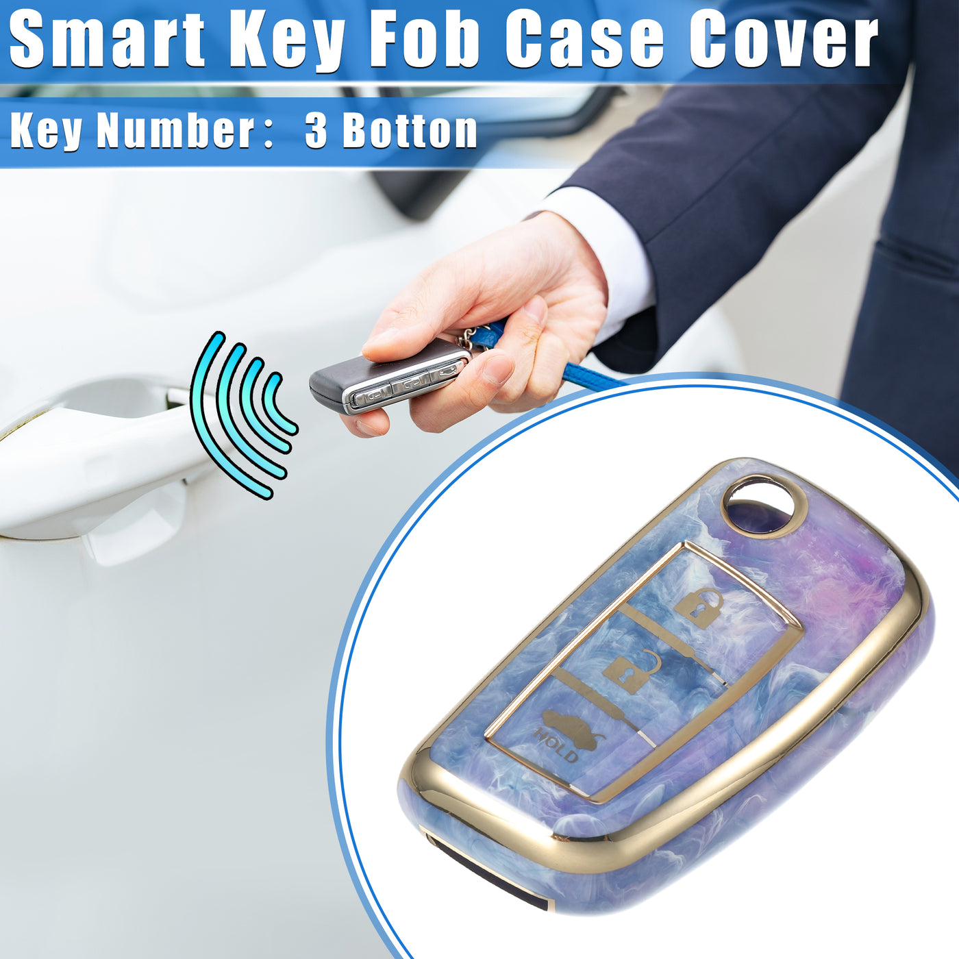 VekAuto Smart Key Fob Case Cover Compatible for Nissan Rogue Frontier, Durable TPU Purple 3 Button Porcelain Pattern Remote Key Fob Case Protection Shell