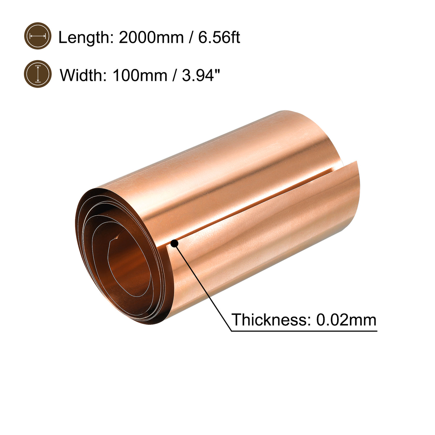 uxcell Uxcell Copper Sheet Roll, Metal Foil Plate 2000mm x 100mm x 0.02mm