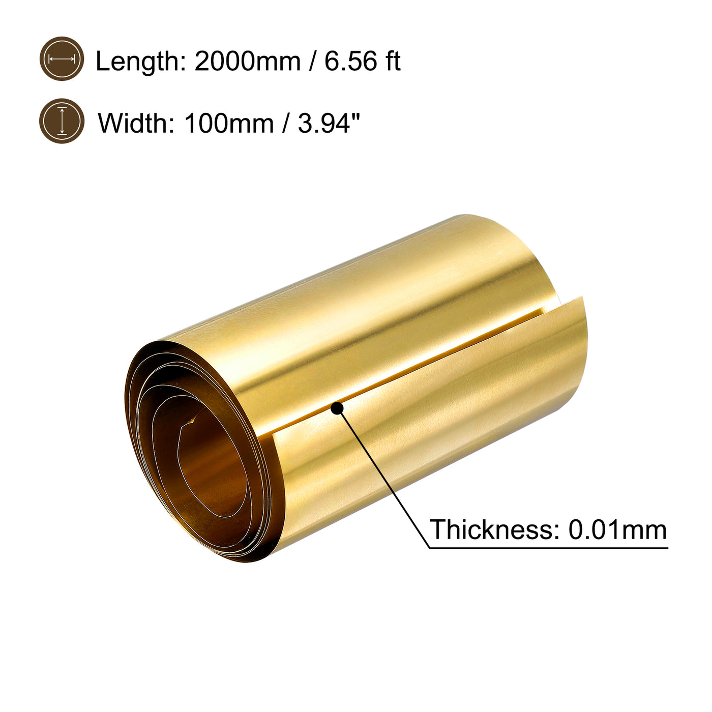 uxcell Uxcell Brass Sheet Roll, Metal Foil Plate 2000mm x 100mm x 0.01mm