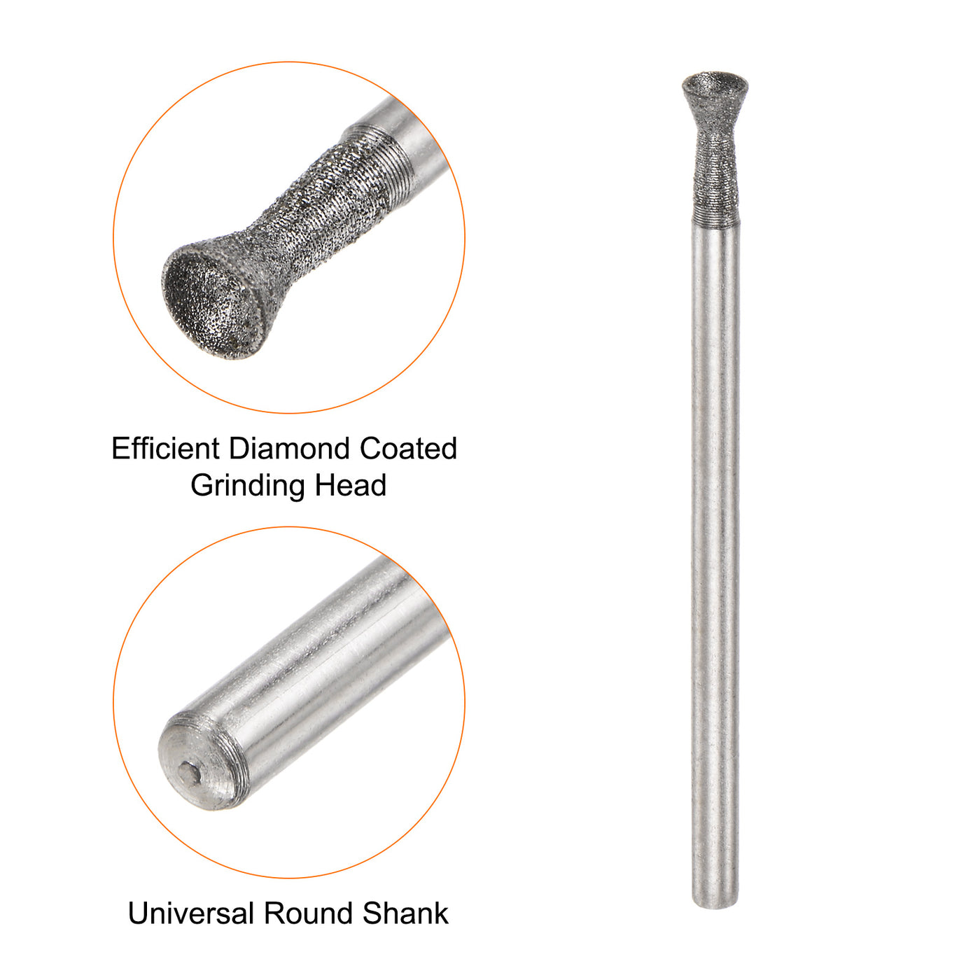 Harfington Diamond Grinding Head Dia Shank Spherical Head Rotary Tool