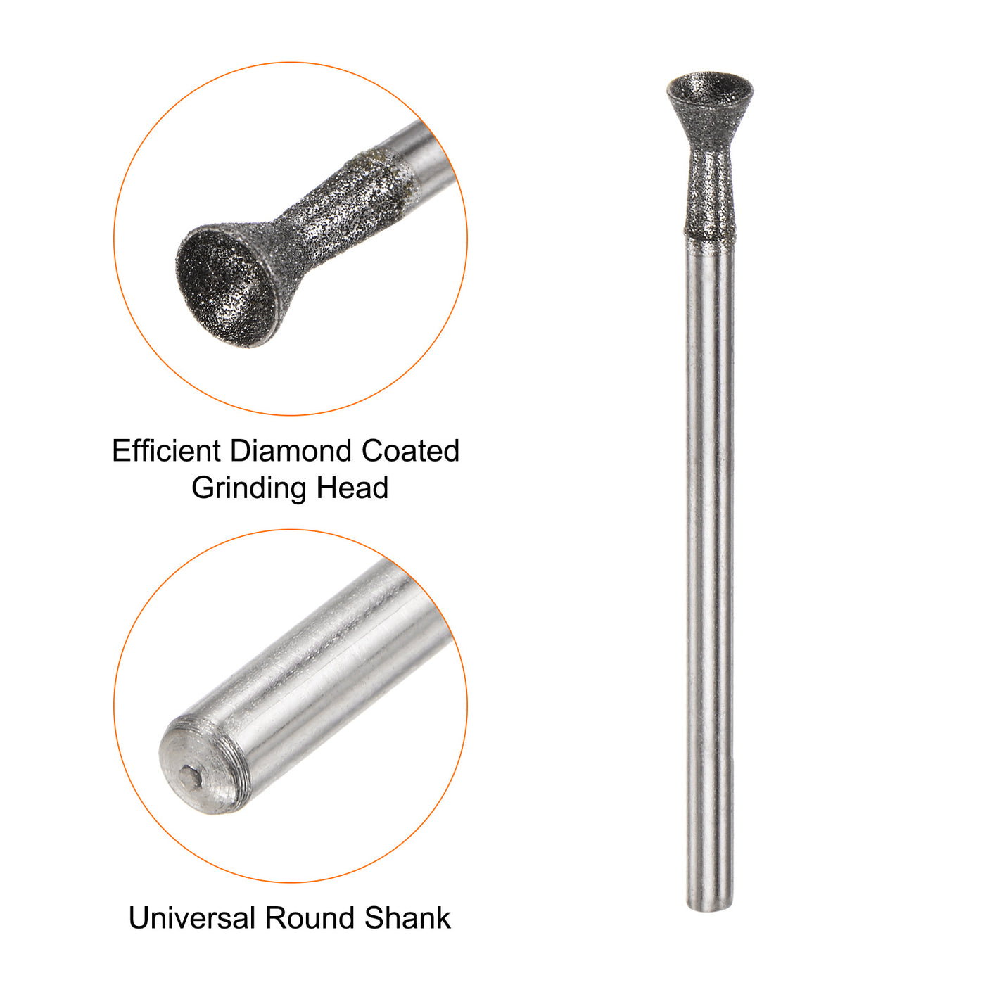 Harfington Diamond Grinding Head Dia Shank Spherical Head Rotary Tool