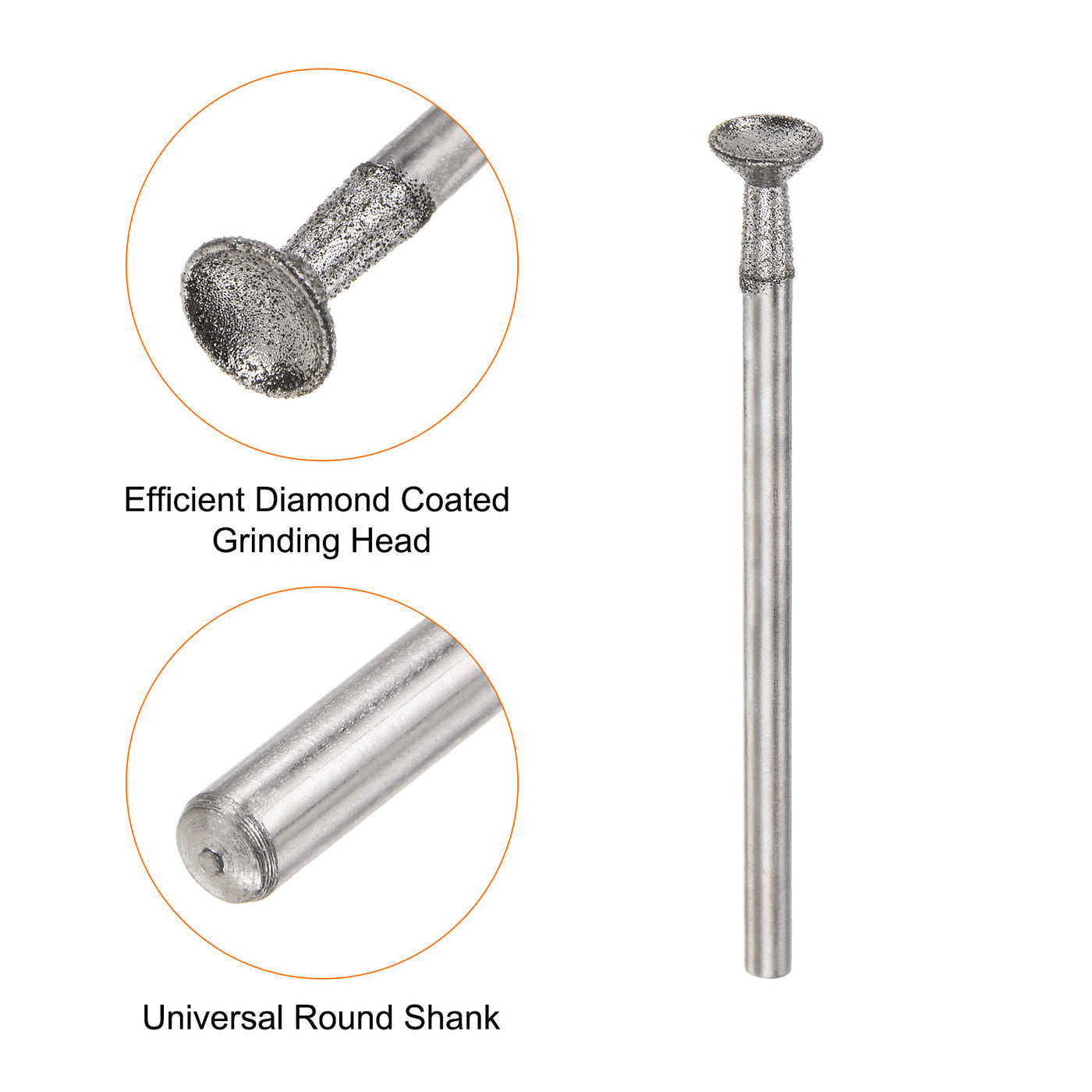 Harfington Diamond Grinding Head Dia Shank Spherical Head Rotary Tool