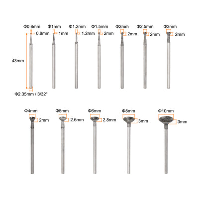 Harfington 12pcs Diamond Grinding Head 0.8/1/1.2/1.5/2/2.5/3/4/5/6/8/10mm Spherical Head