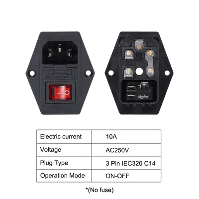 Harfington Power Switch 10A 250V AC Rocker Switch IEC320 C14 Inlet Male Power Socket 1 Pcs