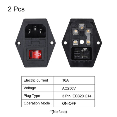 Harfington Power Switch 10A 250V AC Rocker Switch IEC320 C14 Inlet Male Power Socket 2 Pcs