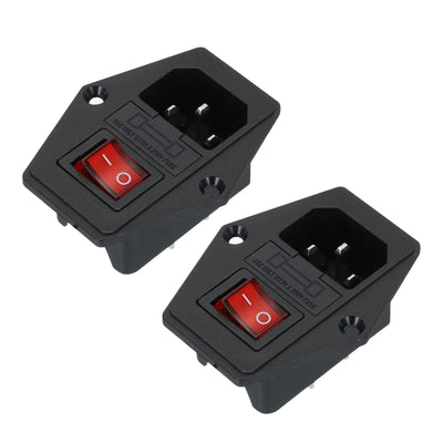 Harfington Power Switch 10A 250V AC Rocker Switch IEC320 C14 Inlet Male Power Socket 2 Pcs