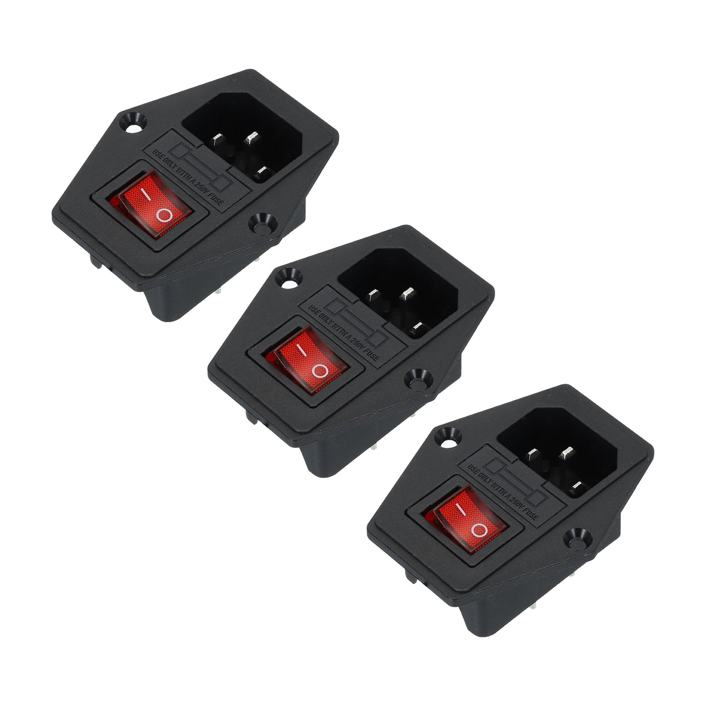 Harfington Power Switch 10A 250V AC Rocker Switch IEC320 C14 Inlet Male Power Socket 3 Pcs