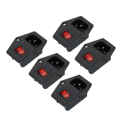 Harfington Power Switch 10A 250V AC Rocker Switch IEC320 C14 Inlet Male Power Socket 5 Pcs