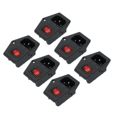 Harfington Power Switch 10A 250V AC Rocker Switch IEC320 C14 Inlet Male Power Socket 6 Pcs