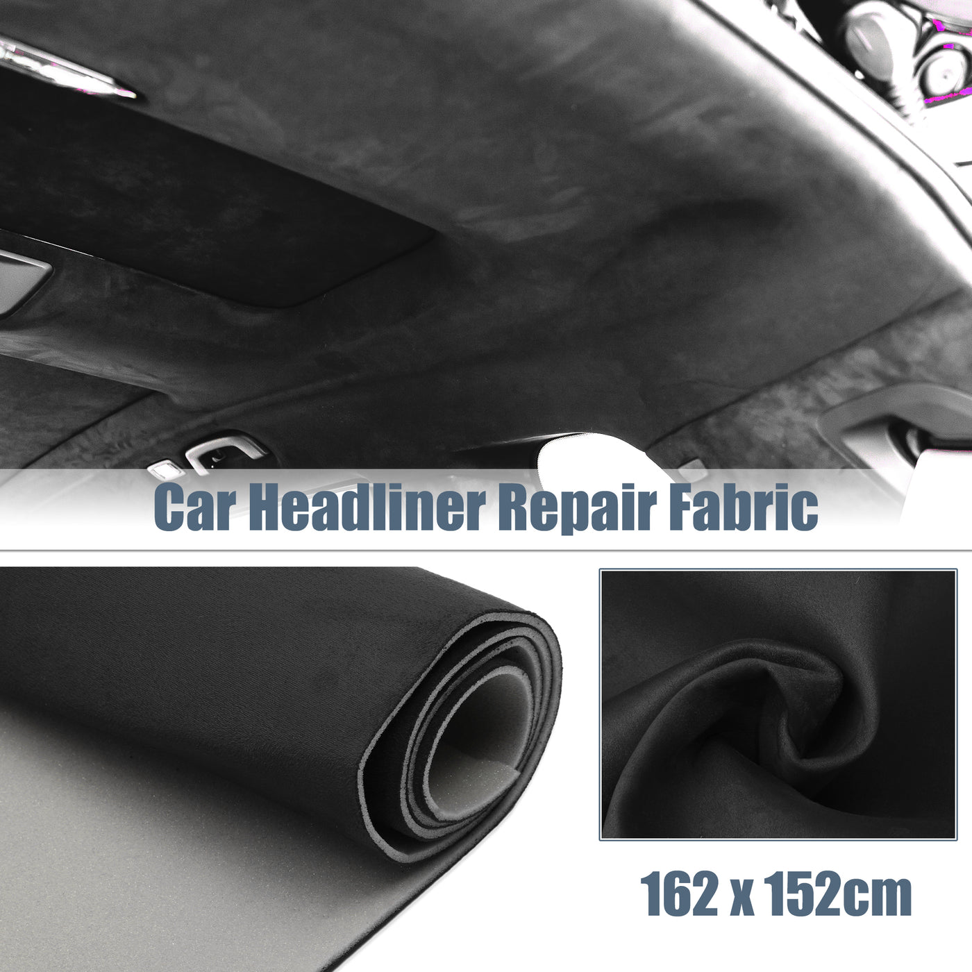 X AUTOHAUX Suede Headliner Stoff 64" Länge x 60" Breite mit Schaumstoffrücken für Auto LKW Wohnmobil SUV Innenverkleidung Schutz vor Alterung,DIY Reparatur Ersatz Schwarz