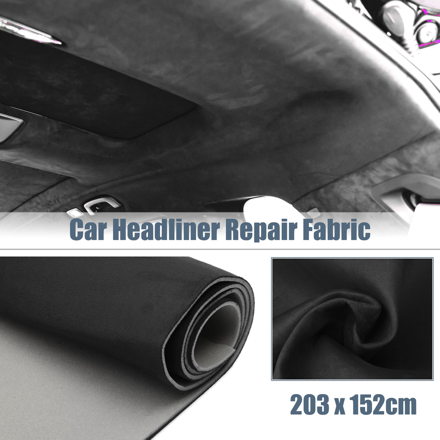 X AUTOHAUX Suede Headliner Stoff 80" Länge x 60" Breite mit Schaumstoffrücken für Auto LKW Wohnmobil SUV Innenverkleidung Schutz vor Alterung, DIY Reparatur Ersatz Schwarz