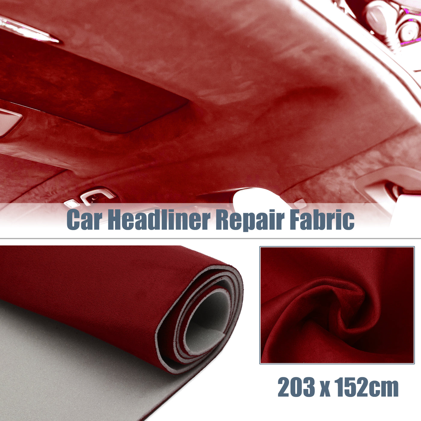 X AUTOHAUX Suede Headliner Fabric 80" Length x 60" Width Foam Backed for Car Truck RV SUV Interior Trim Protect Aging Broken Faded DIY Repair Replacement Red