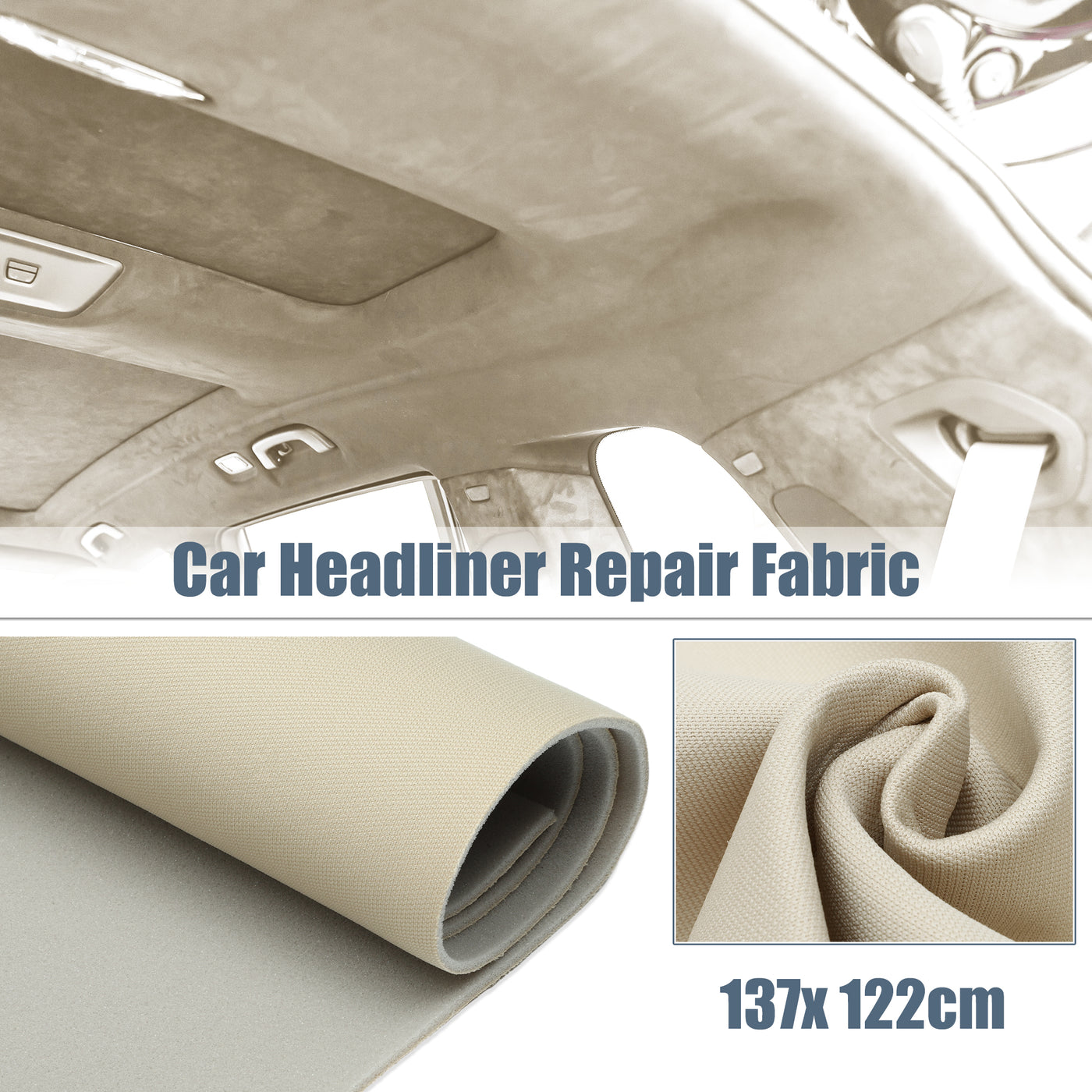 X AUTOHAUX Breathable Mesh Fabric 54" Length x 48" Width Foam Backed for Car Truck RV SUV Interior Trim Protect Aging Broken Faded DIY Repair Replacement Beige