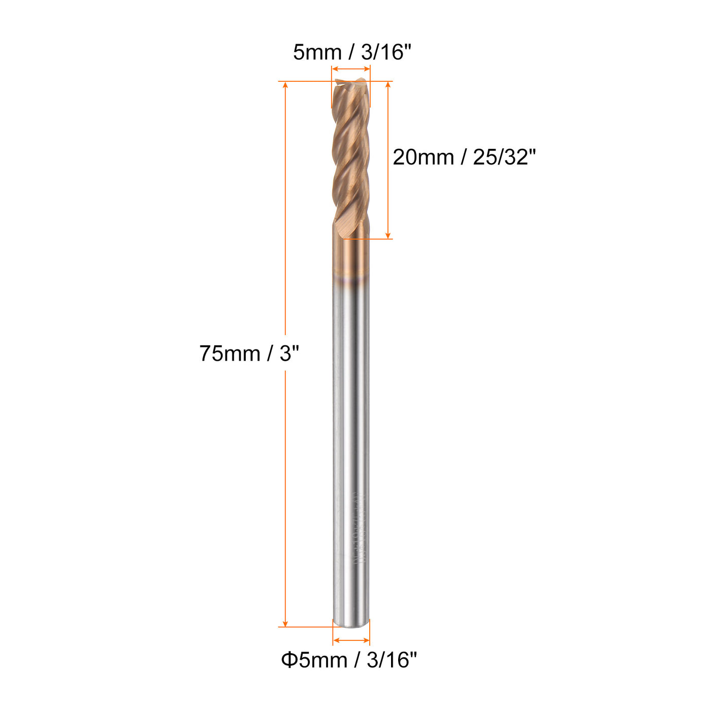 Harfington 5mm x 20mm x 5mm x 75mm AlTiN Coated Carbide 4 Flutes Square End Mill Cutter