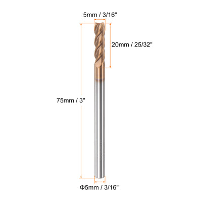 Harfington 5mm x 20mm x 5mm x 75mm AlTiN Coated Carbide 4 Flutes Square End Mill Cutter