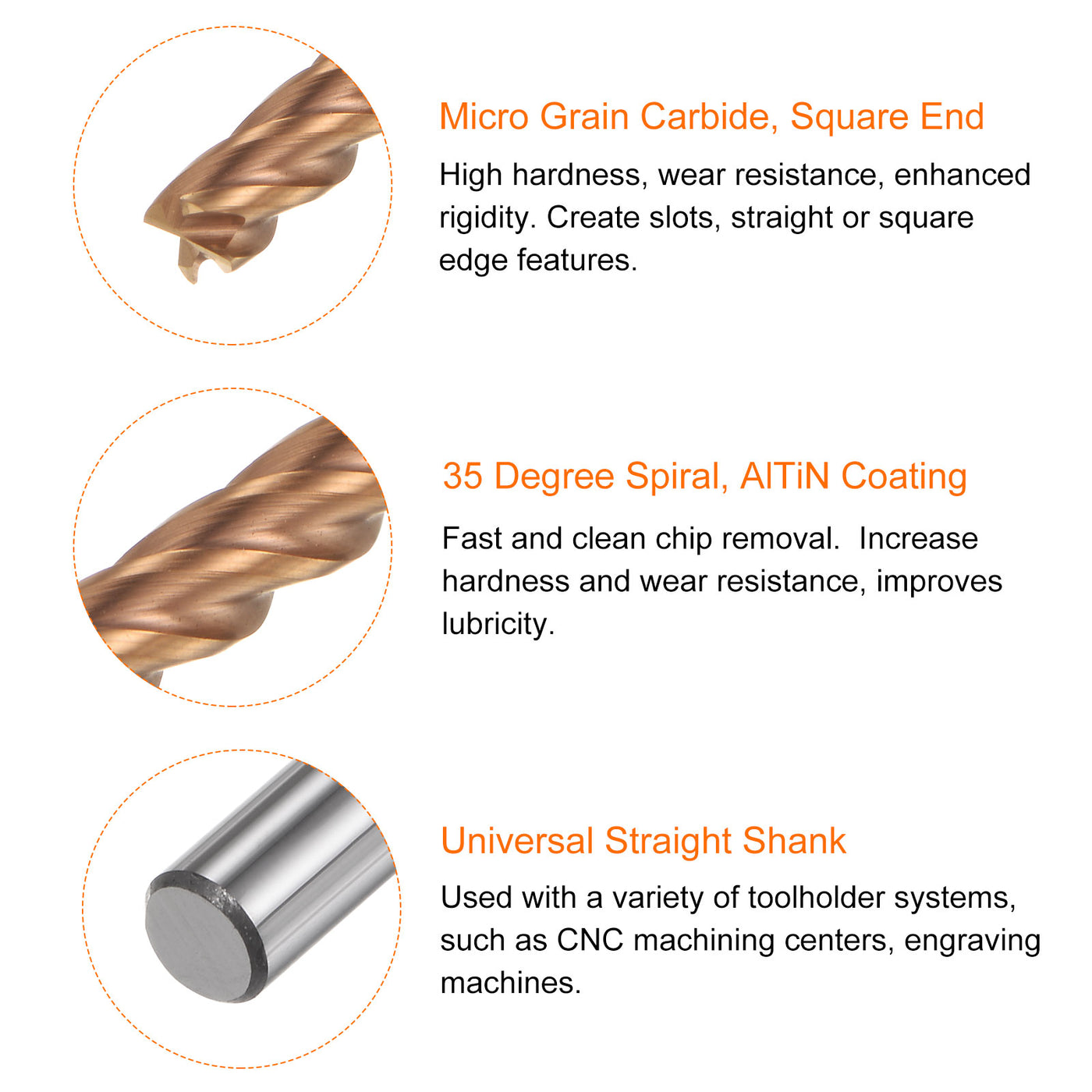 Harfington 3mm x 12mm x 3mm x 100mm AlTiN Coated Carbide 4 Flutes Square End Mill Cutter